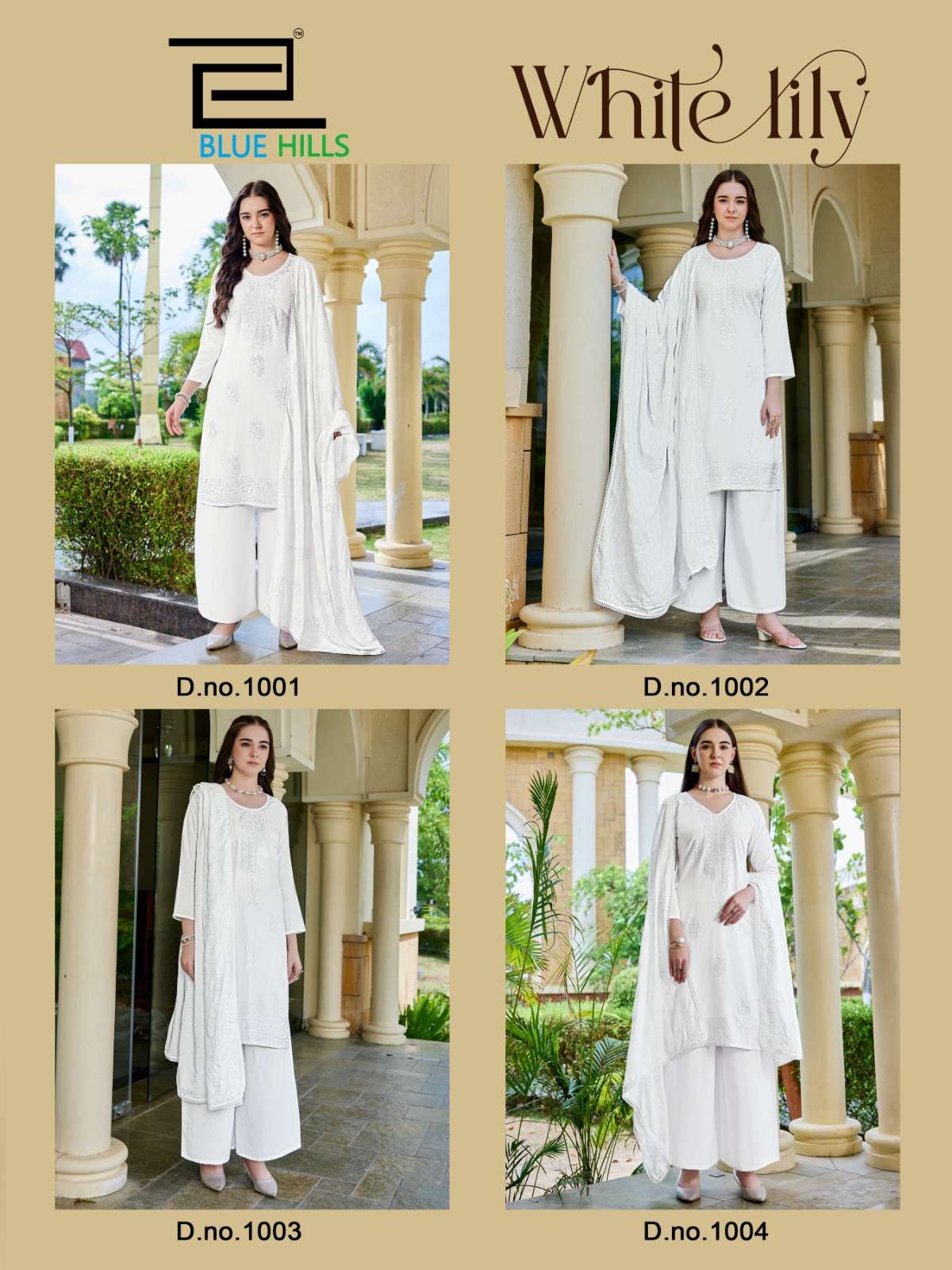 BLUE HILLS WHITE LILY 1001 TO 1004 Series Rayon Heavy Work Dresses