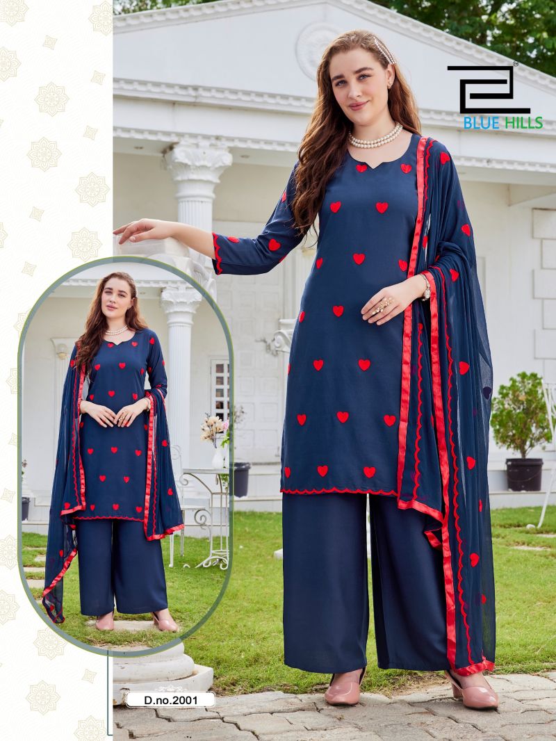 BLUE HILLS ZEENAT Rayon Thread Work Kurti Pant Dupatta Set