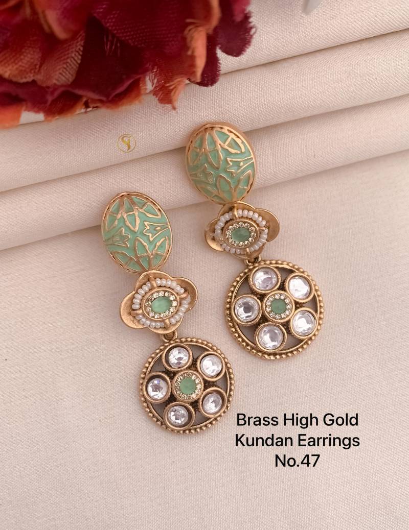 Brass High Gold Kundan Earrings 5