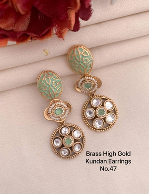 Brass High Gold Kundan Earrings 5