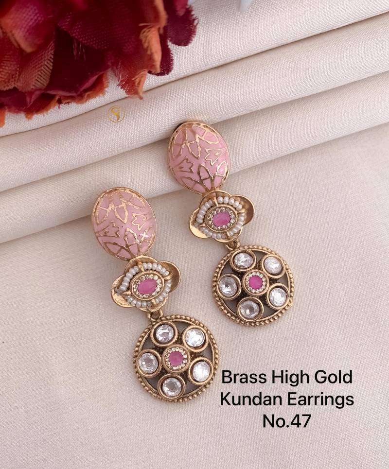 Brass High Gold Kundan Earrings 5