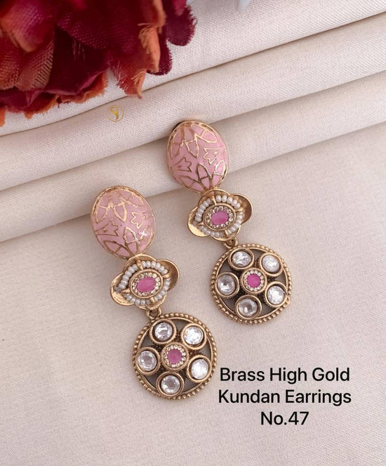 Brass High Gold Kundan Earrings 5