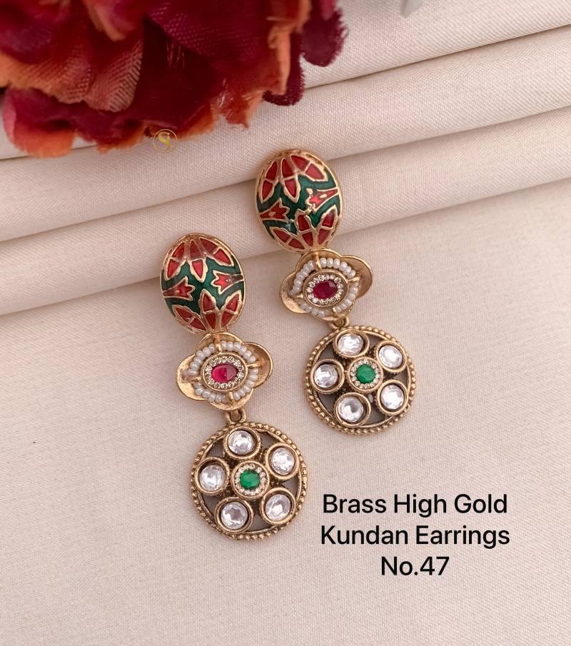 Brass High Gold Kundan Earrings 5