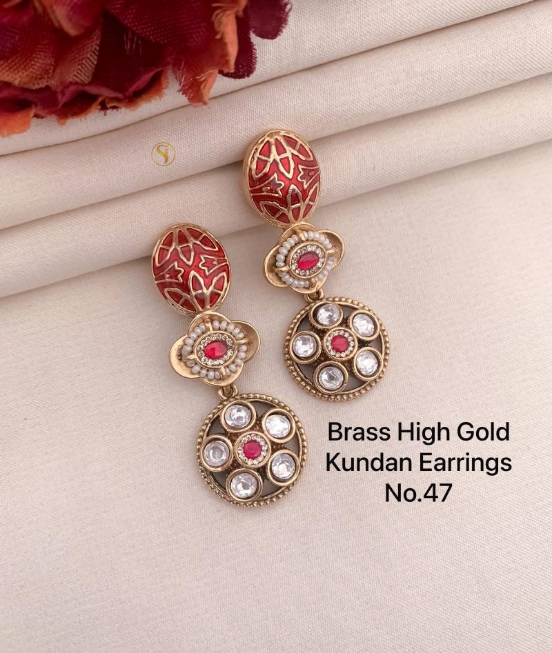 Brass High Gold Kundan Earrings 5