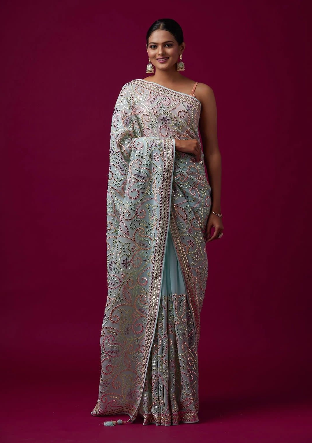 BT 440 Beautiful Vichitra Silk Embroidered Saree