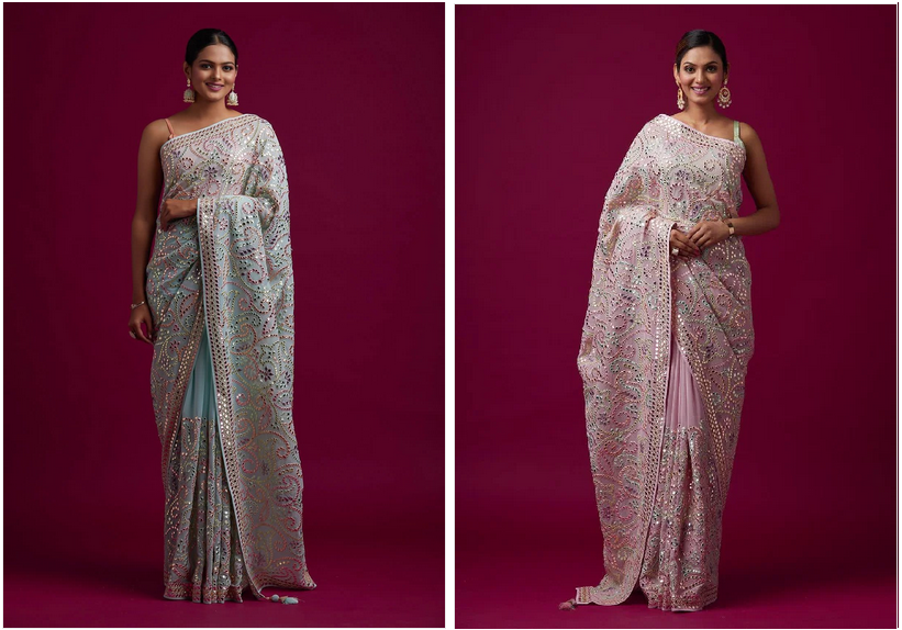 BT 440 Beautiful Vichitra Silk Embroidered Saree