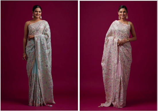 BT 440 Beautiful Vichitra Silk Embroidered Saree