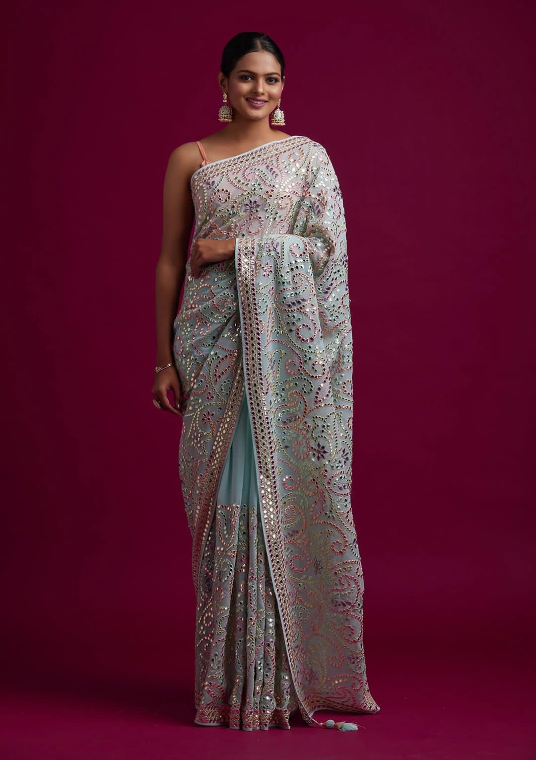 BT 440 Beautiful Vichitra Silk Embroidered Saree