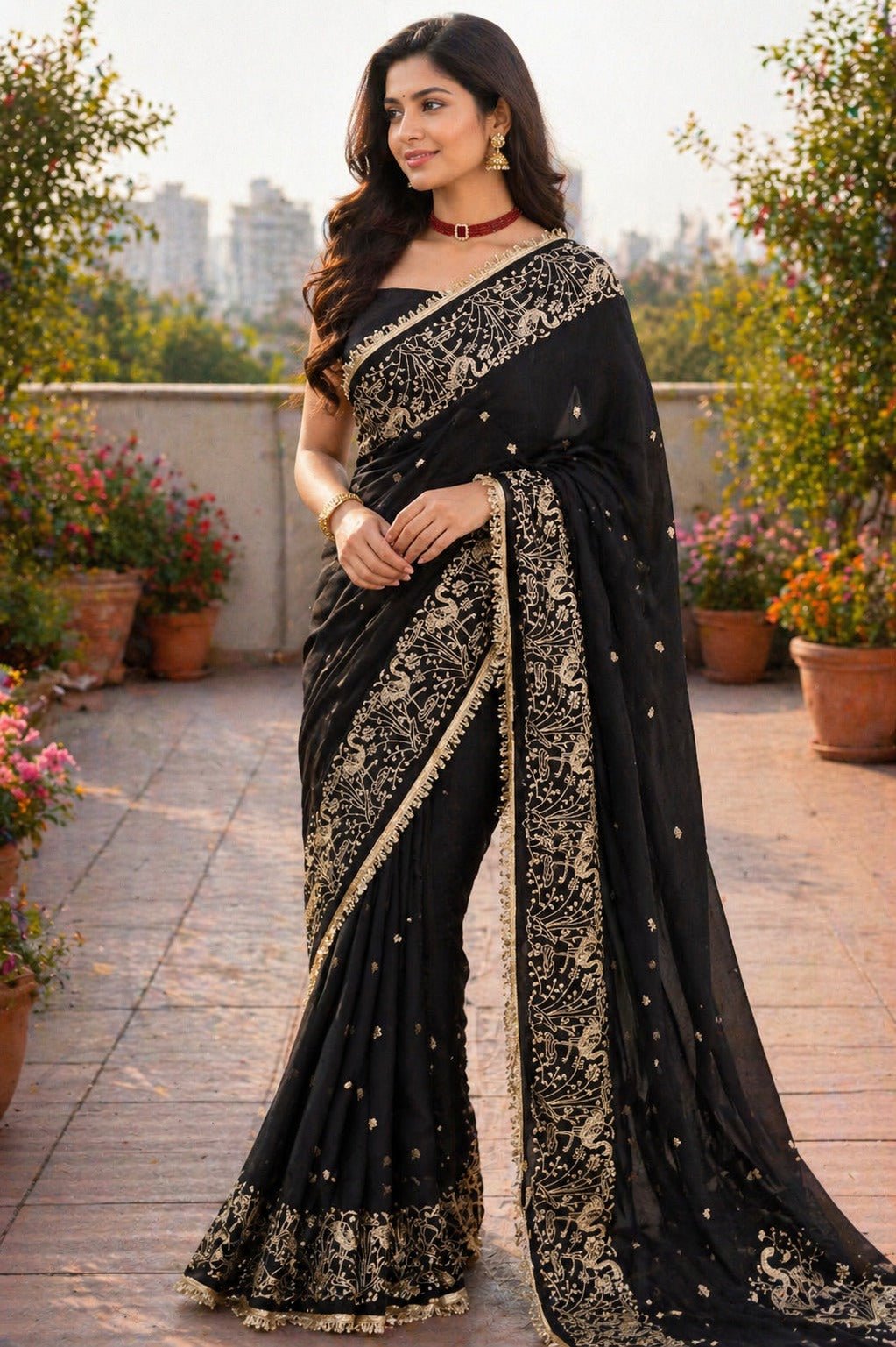 BT 446 Star Georgette Thread Embroidery Worked Saree - Amrah Wholesale