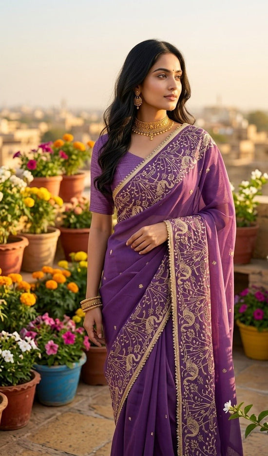 BT 446 Star Georgette Thread Embroidery Worked Saree - Amrah Wholesale