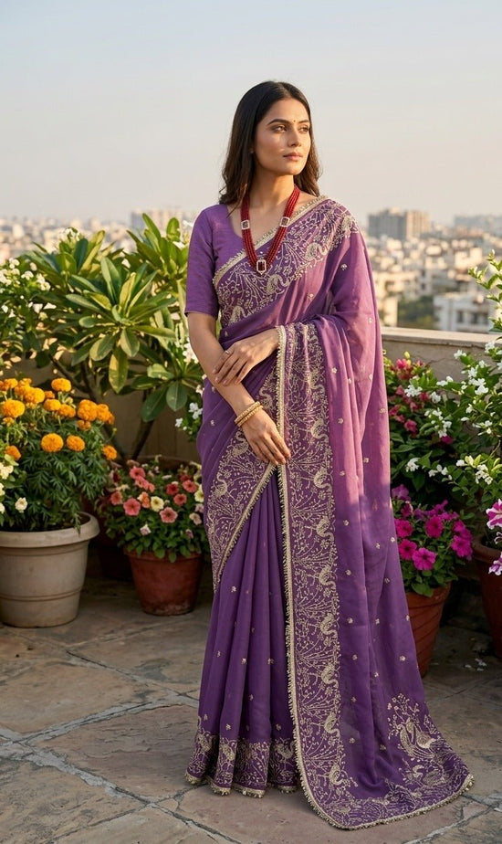 BT 446 Star Georgette Thread Embroidery Worked Saree - Amrah Wholesale
