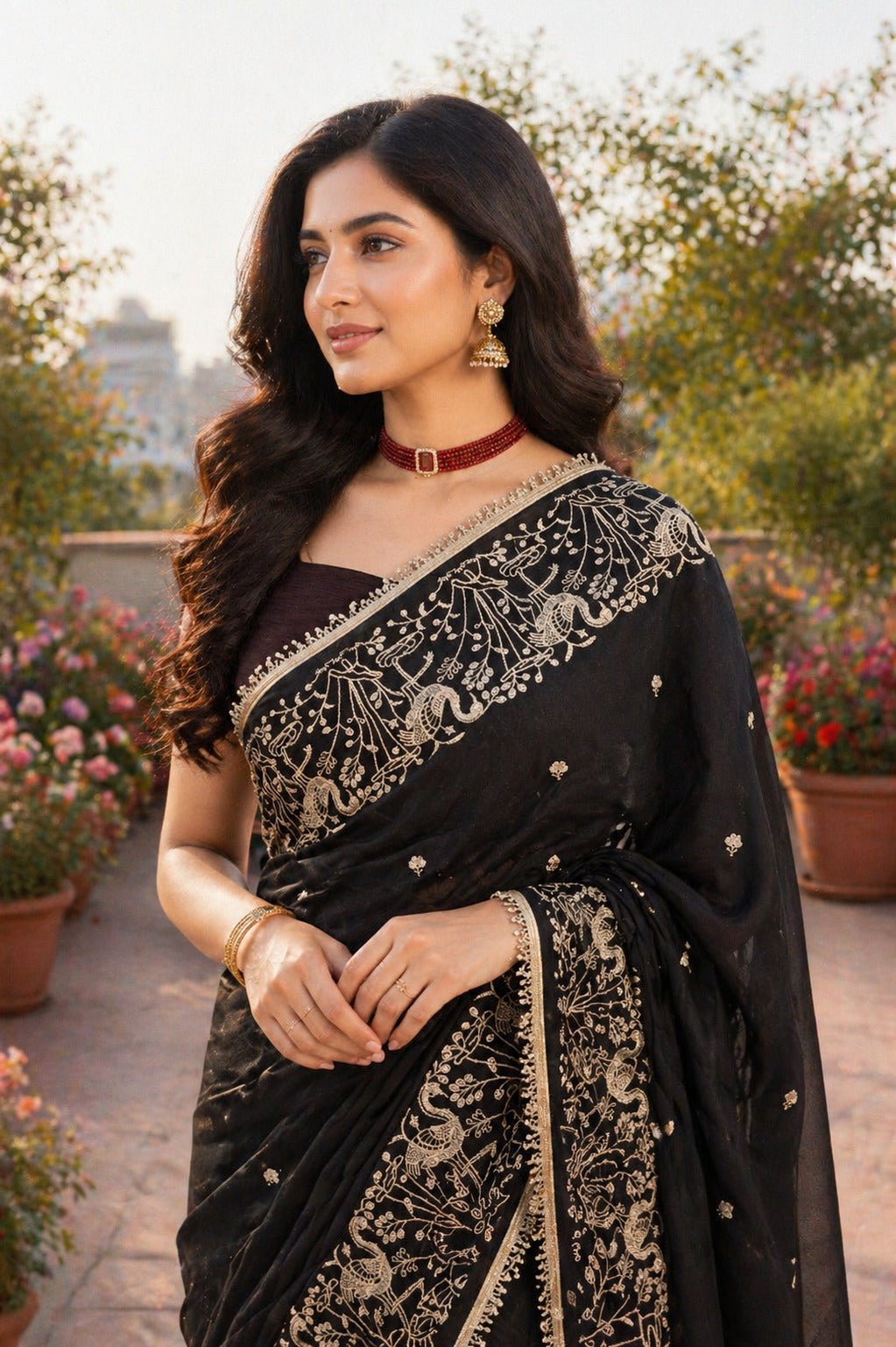 BT 446 Star Georgette Thread Embroidery Worked Saree - Amrah Wholesale