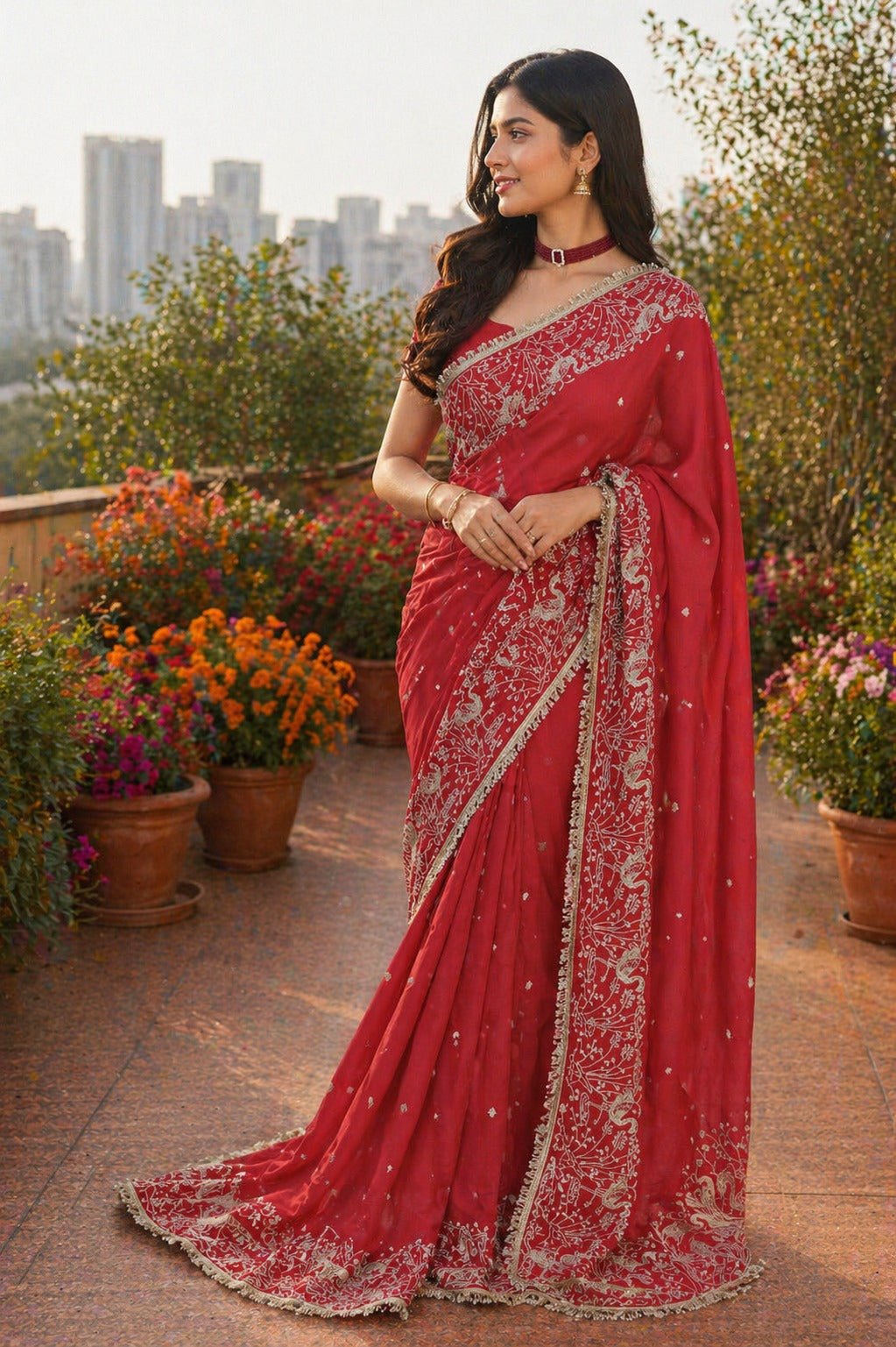 BT 446 Star Georgette Thread Embroidery Worked Saree - Amrah Wholesale