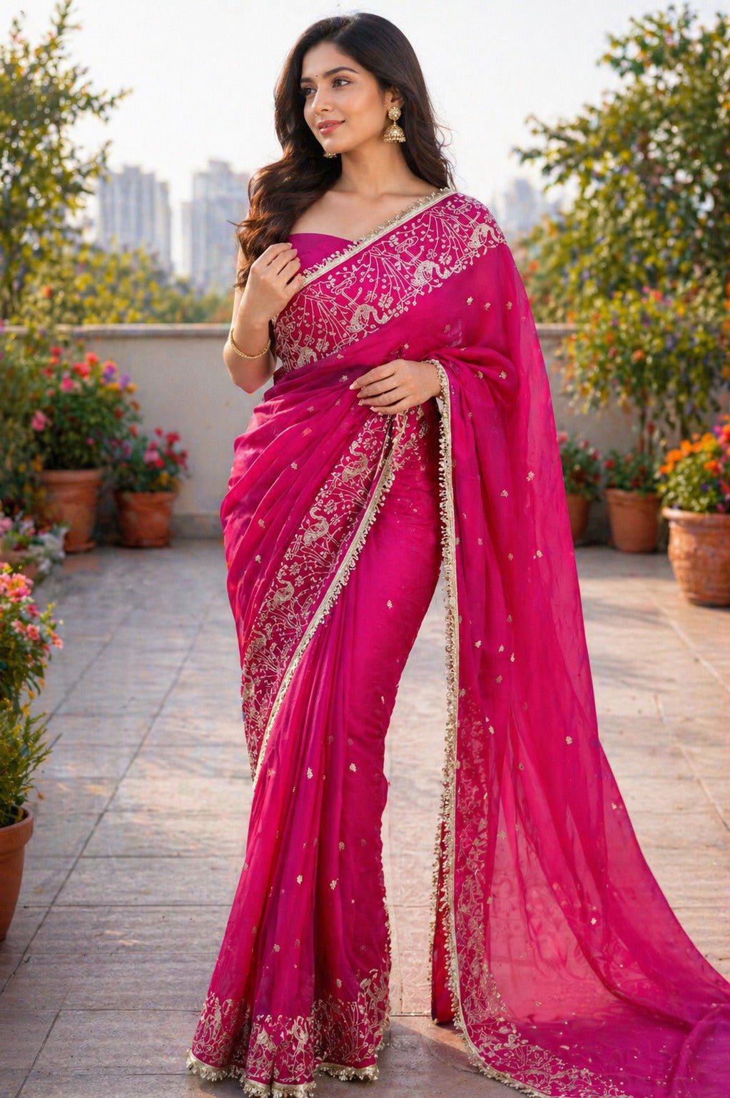 BT 446 Star Georgette Thread Embroidery Worked Saree - Amrah Wholesale