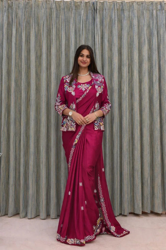 Amrah Wholesale Bt 7142 Pink Crepe Satin Ready To Wear Saree With Koti