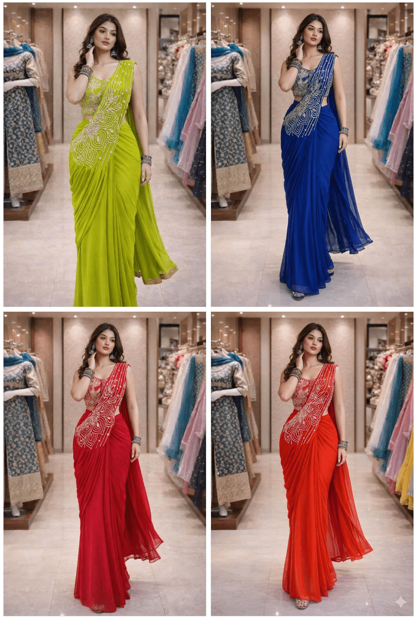 BT 7158 Georgette Embroidery Worked Ready To Wear Saree - Amrah Wholesale
