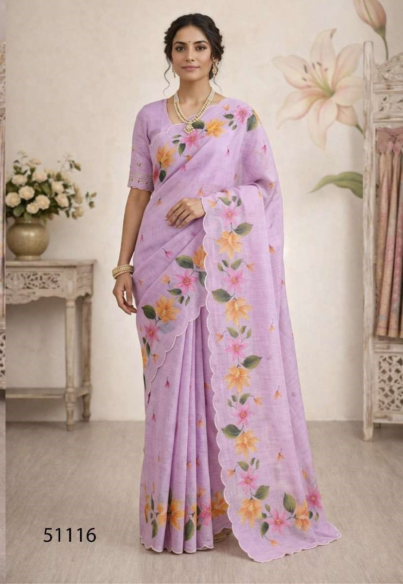 Bunawat Dashrangi Cotton Print Aari Work Saree