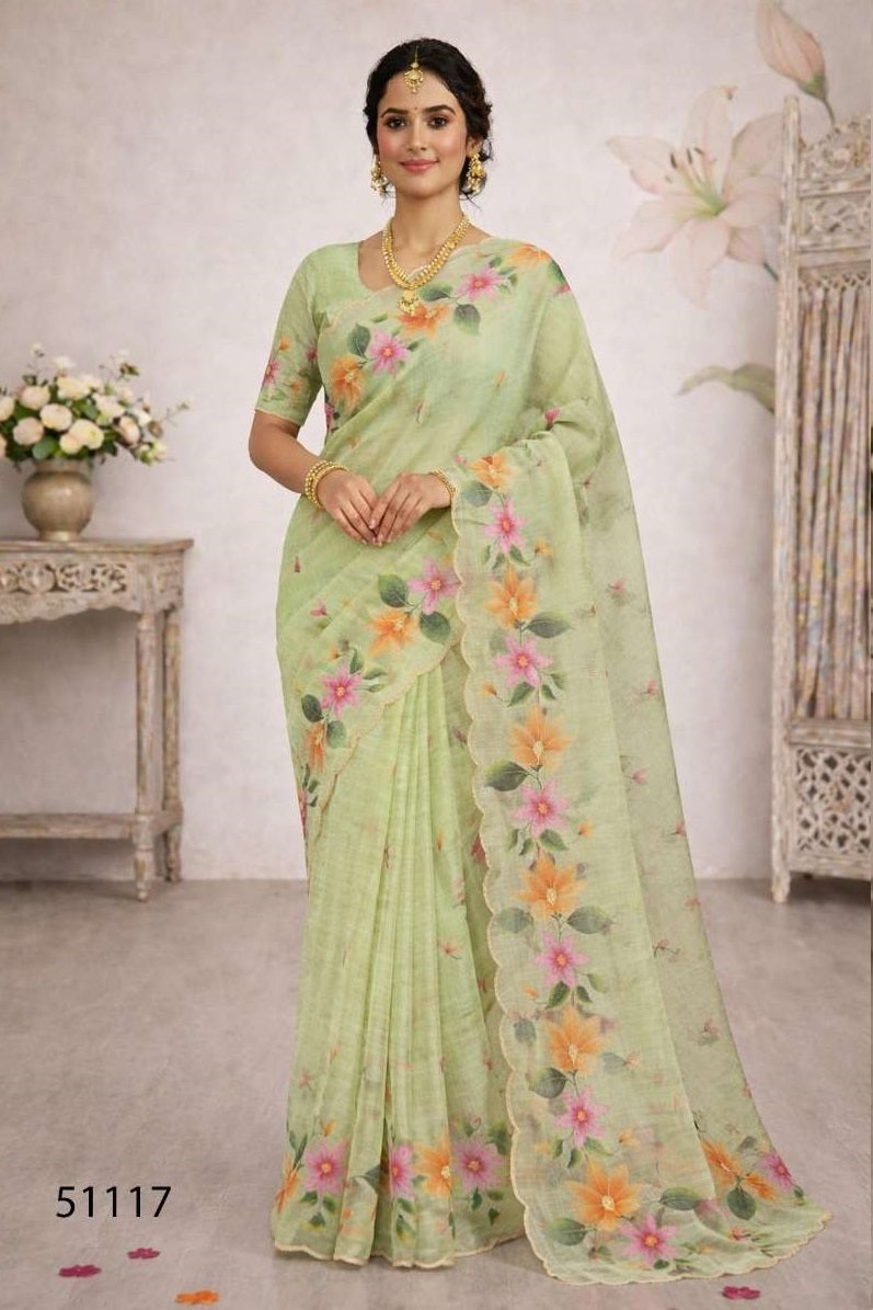 Bunawat Dashrangi Cotton Print Aari Work Saree