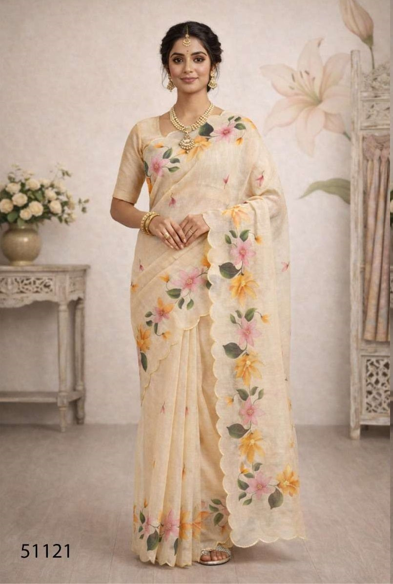 Bunawat Dashrangi Cotton Print Aari Work Saree