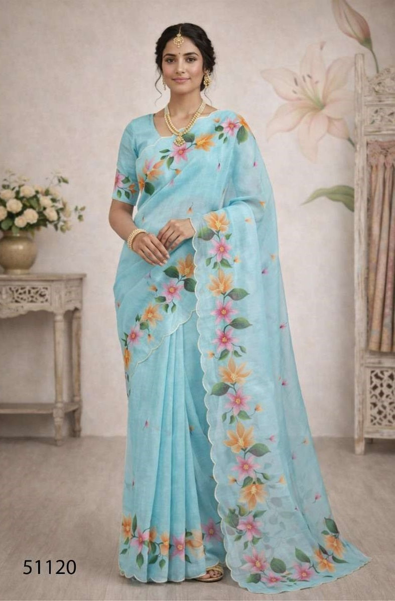 Bunawat Dashrangi Cotton Print Aari Work Saree
