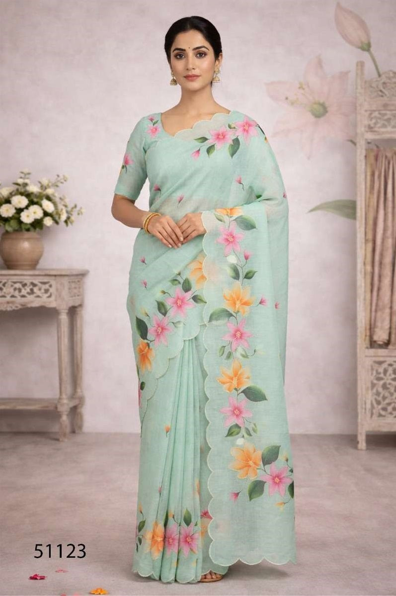 Bunawat Dashrangi Cotton Print Aari Work Saree