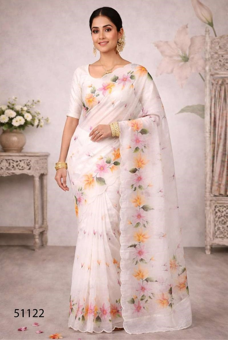 Bunawat Dashrangi Cotton Print Aari Work Saree