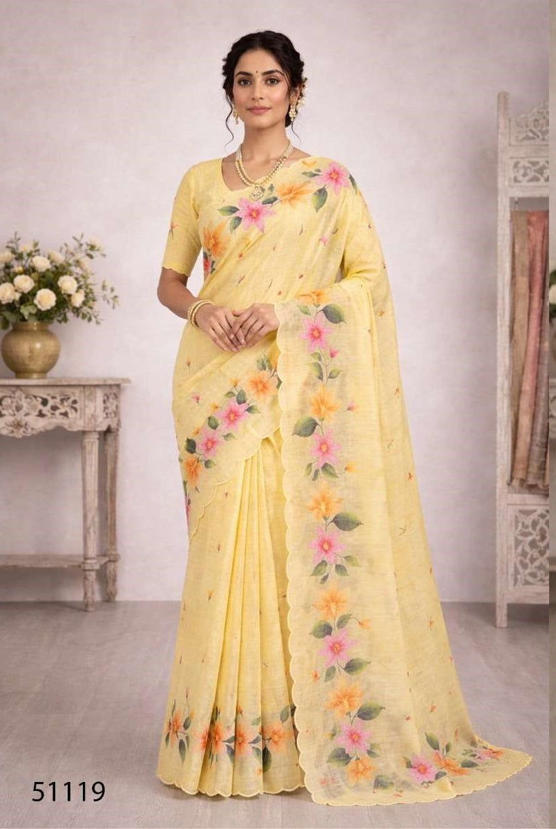 Bunawat Dashrangi Cotton Print Aari Work Saree
