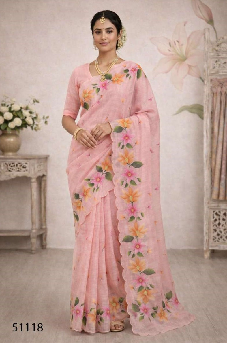 Bunawat Dashrangi Cotton Print Aari Work Saree