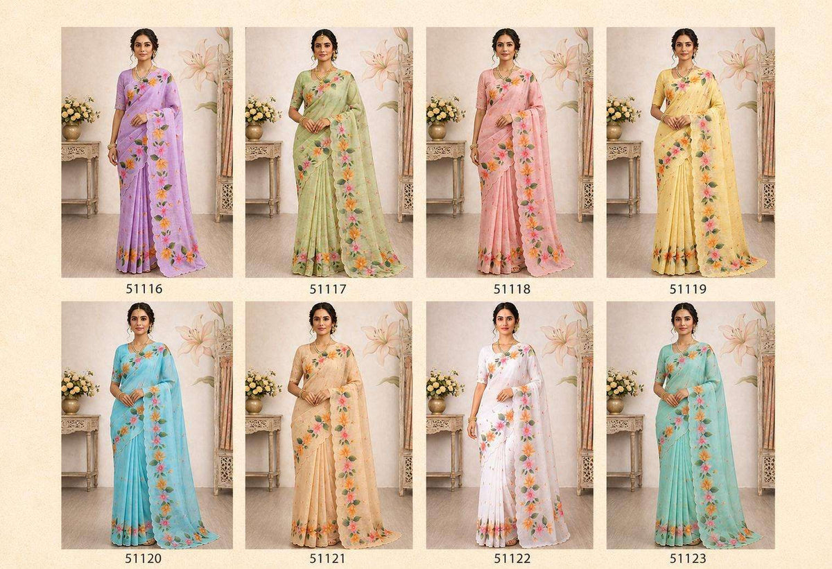 Bunawat Dashrangi Cotton Print Aari Work Saree