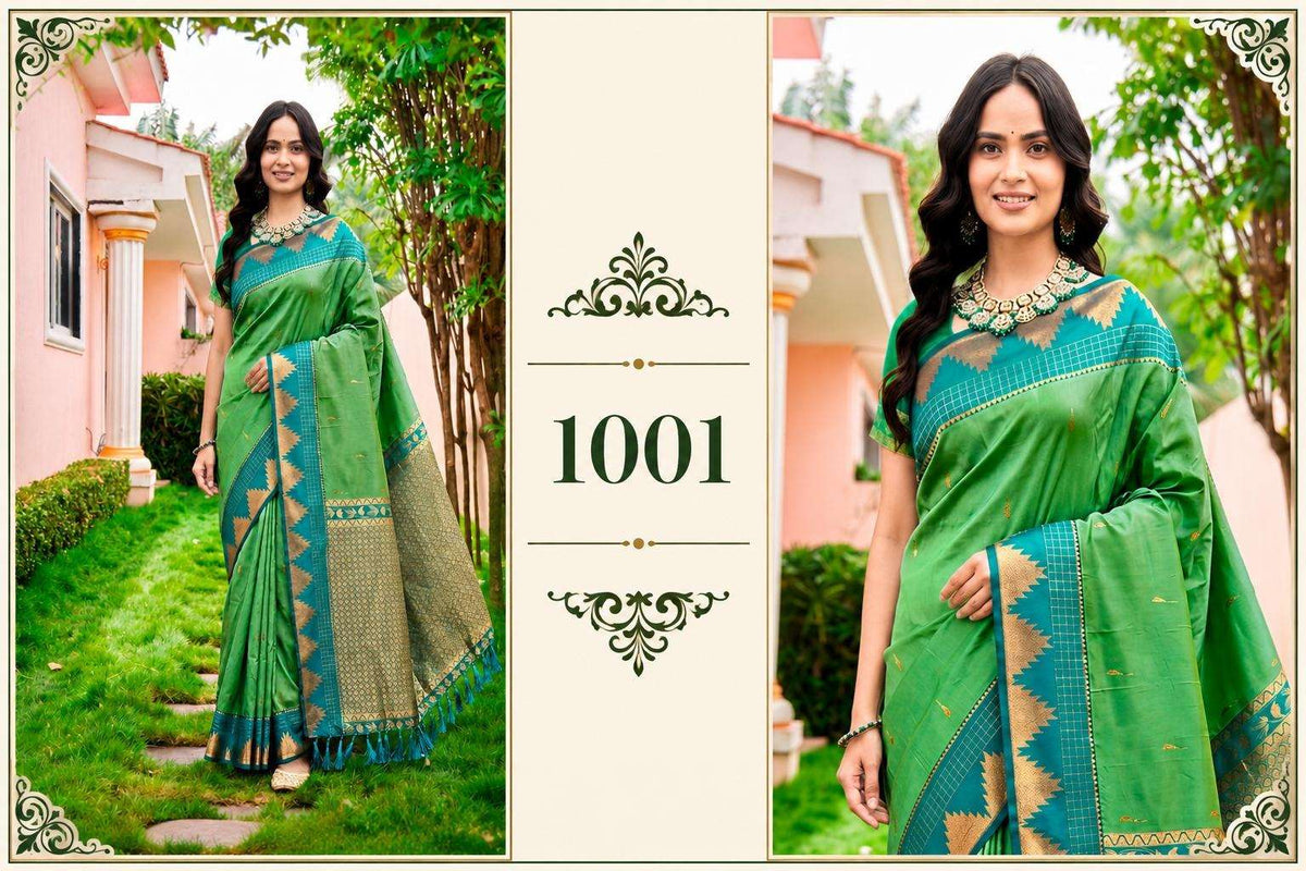 Bunawat Lichi Silk Festive Printed Saree Set
