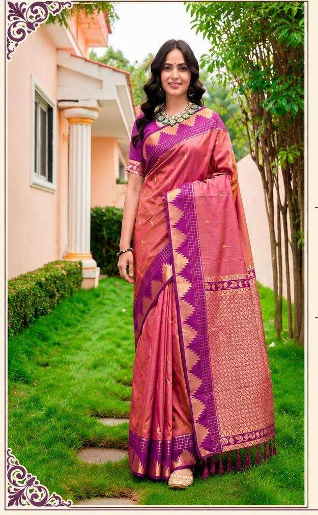 Bunawat Lichi Silk Festive Printed Saree Set