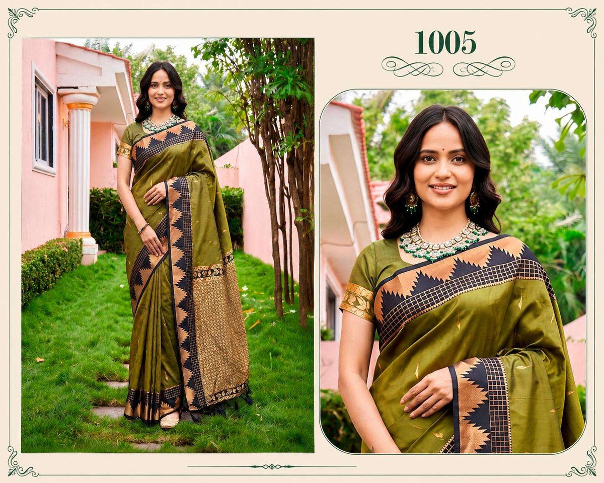 Bunawat Lichi Silk Festive Printed Saree Set