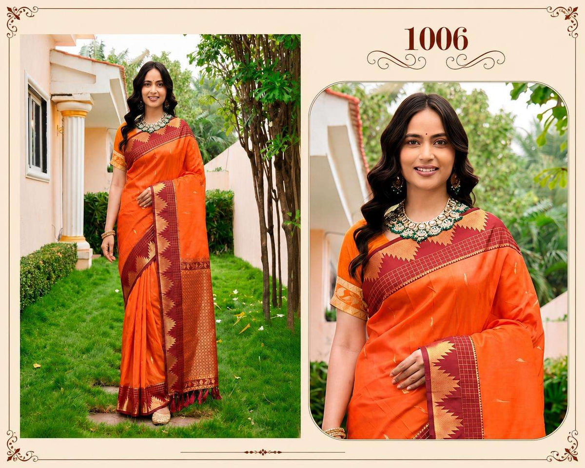 Bunawat Lichi Silk Festive Printed Saree Set