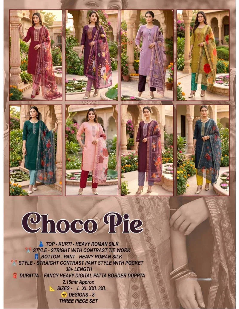 Choco Pie Vol 1 Roman Silk Embroidered Kurti Set