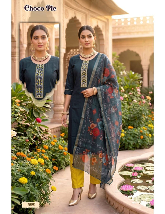 Choco Pie Vol 1 Roman Silk Embroidered Kurti Set