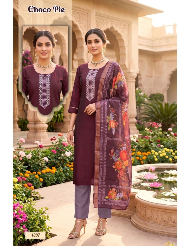 Choco Pie Vol 1 Roman Silk Embroidered Kurti Set