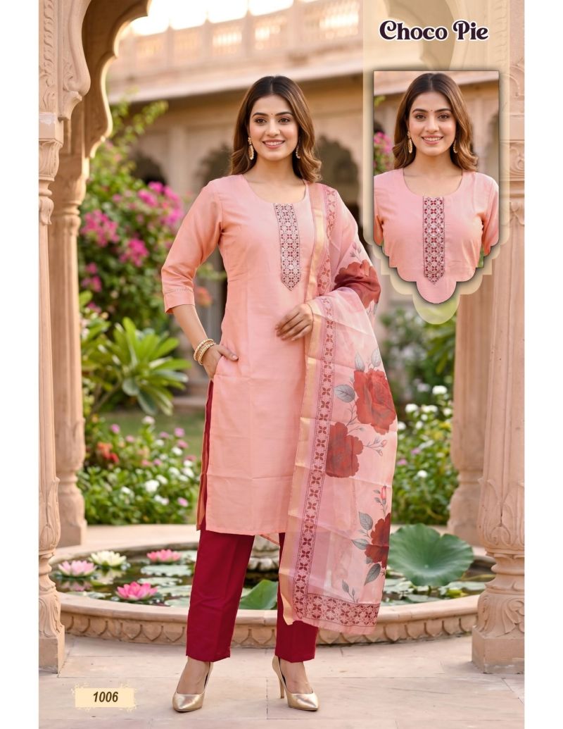 Choco Pie Vol 1 Roman Silk Embroidered Kurti Set