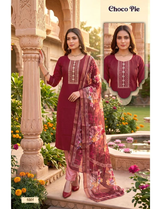 Choco Pie Vol 1 Roman Silk Embroidered Kurti Set