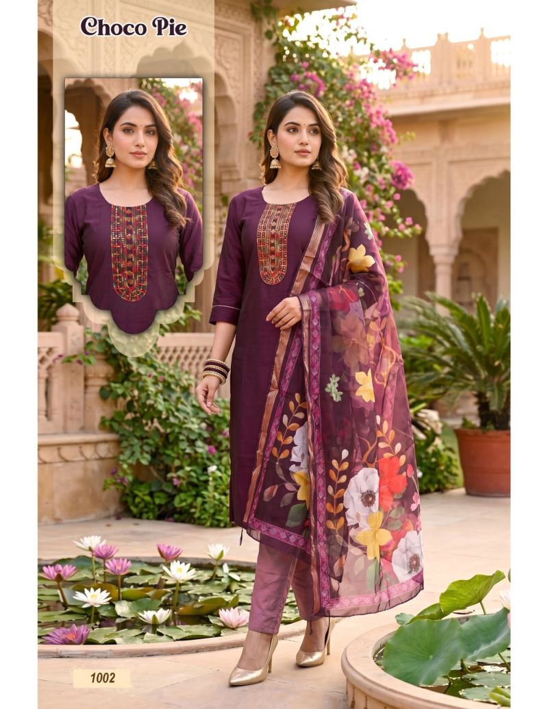 Choco Pie Vol 1 Roman Silk Embroidered Kurti Set