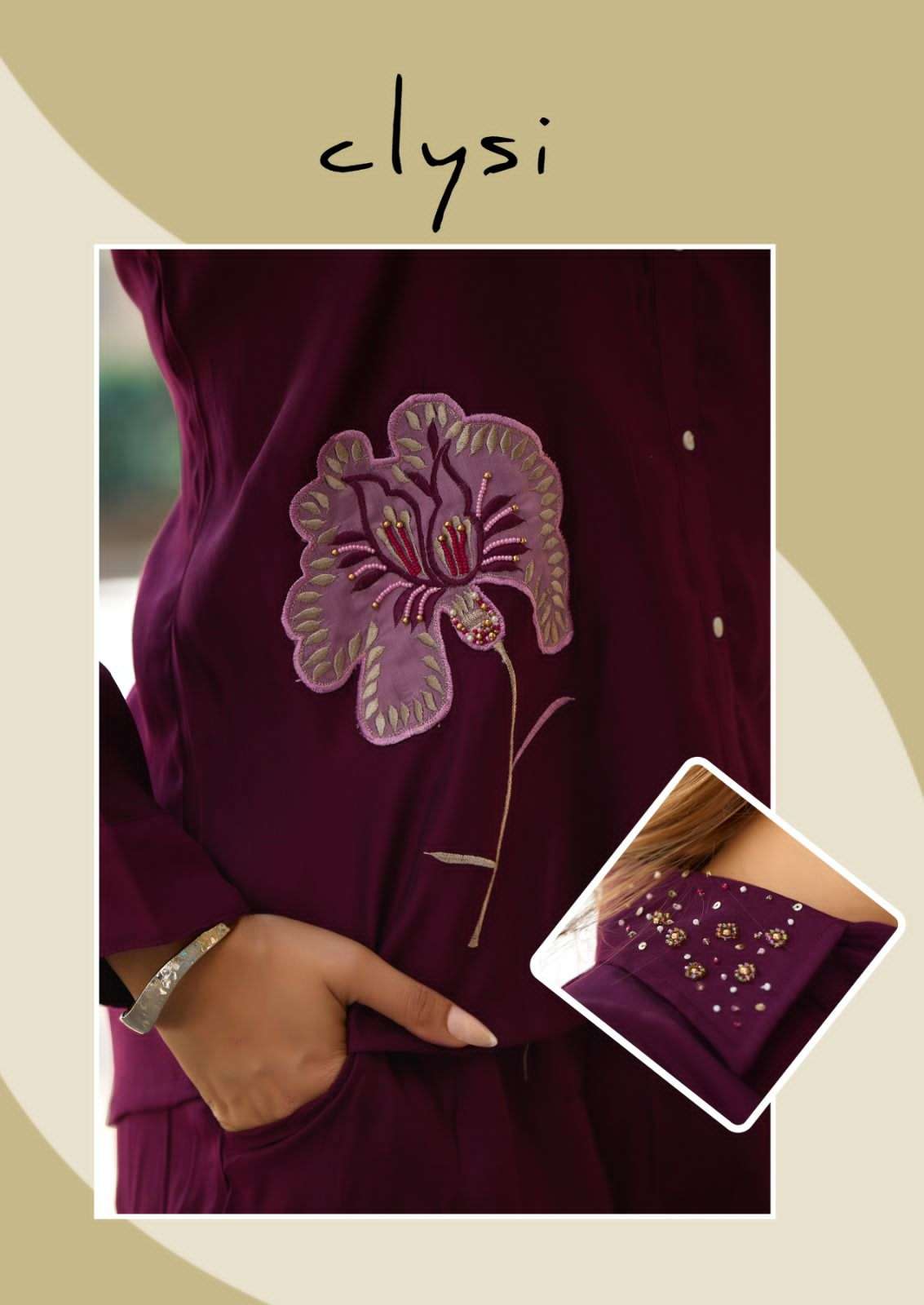 Clysi Zaira Viscose Silk Handwork Co Ord Set - Amrah Wholesale