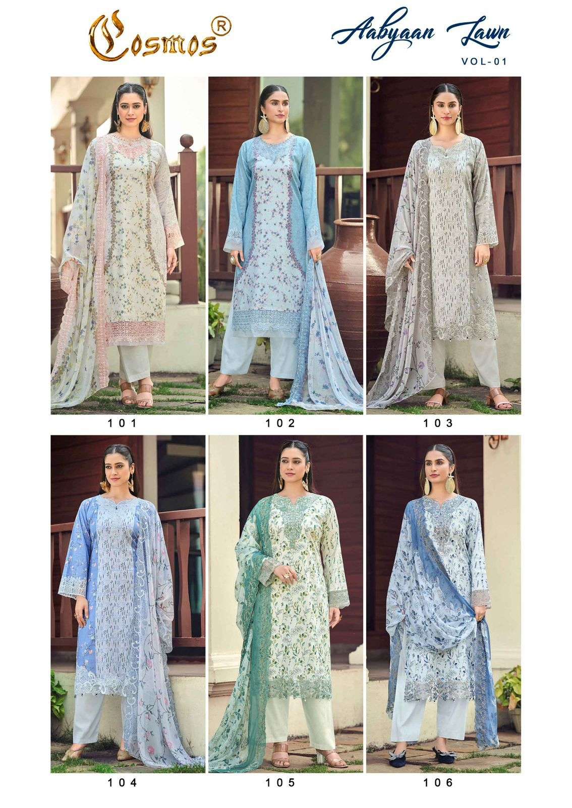 Cosmos Aabyaan Lawn Vol 1 Pakistani Lawn Cotton Suit - Amrah Wholesale