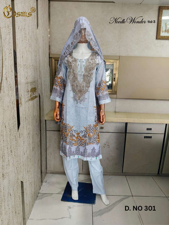 Cosmos Needle Wonder Vol 3 Pure Lawn Cotton Readymade Pakistani Suit Set - Amrah Wholesale