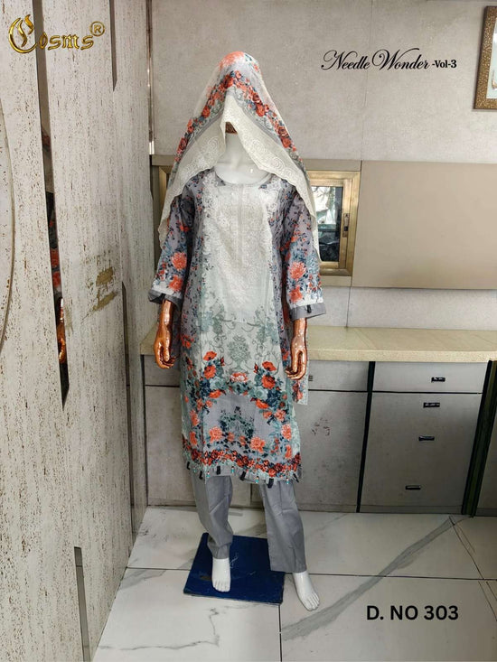 Cosmos Needle Wonder Vol 3 Pure Lawn Cotton Readymade Pakistani Suit Set - Amrah Wholesale