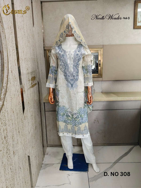 Cosmos Needle Wonder Vol 3 Pure Lawn Cotton Readymade Pakistani Suit Set - Amrah Wholesale