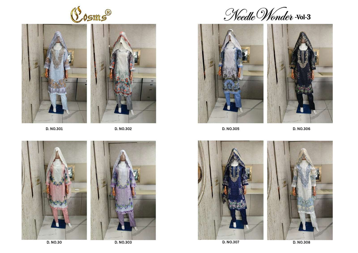 Cosmos Needle Wonder Vol 3 Pure Lawn Cotton Readymade Pakistani Suit Set - Amrah Wholesale