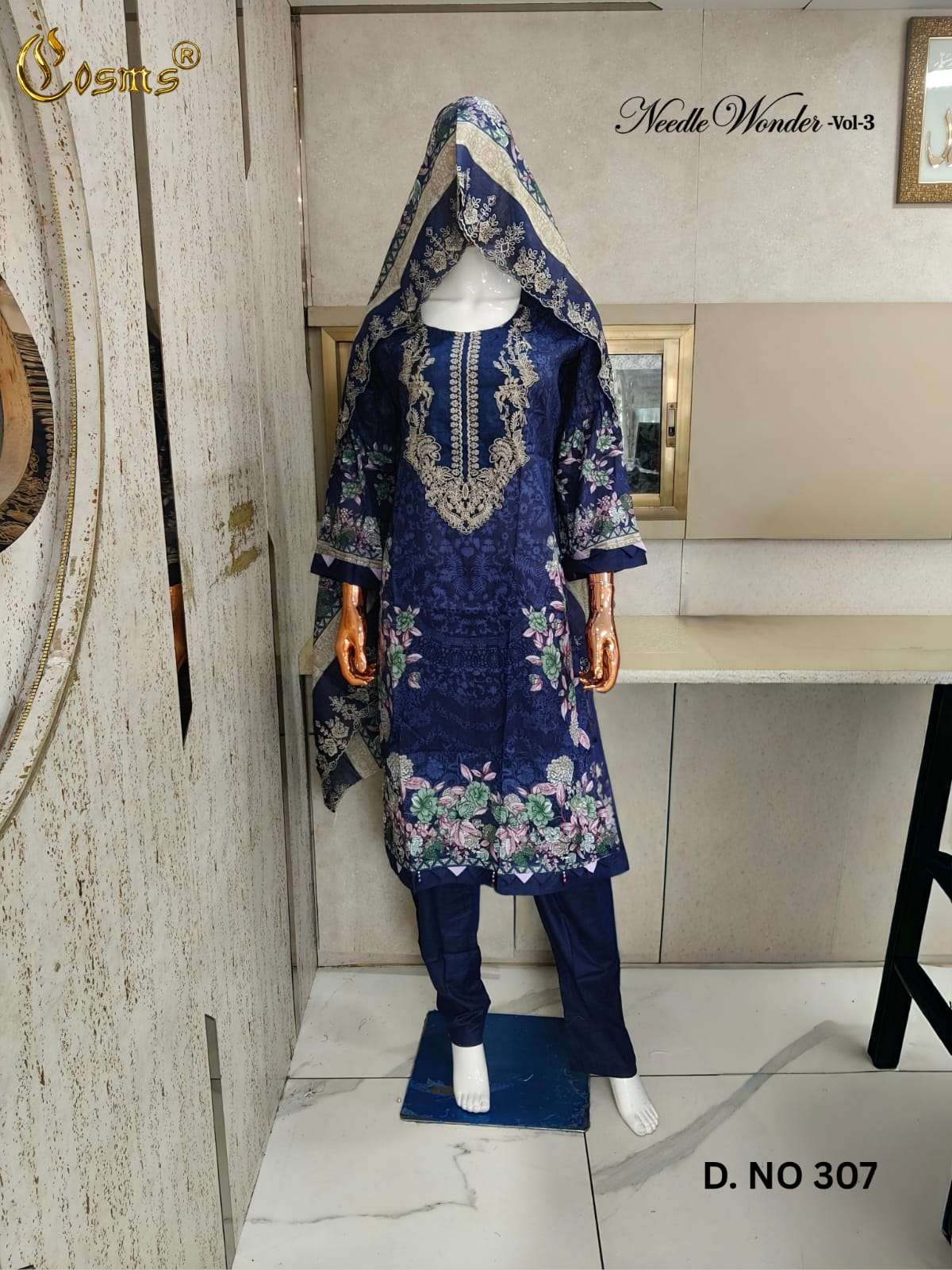 Cosmos Needle Wonder Vol 3 Pure Lawn Cotton Readymade Pakistani Suit Set - Amrah Wholesale