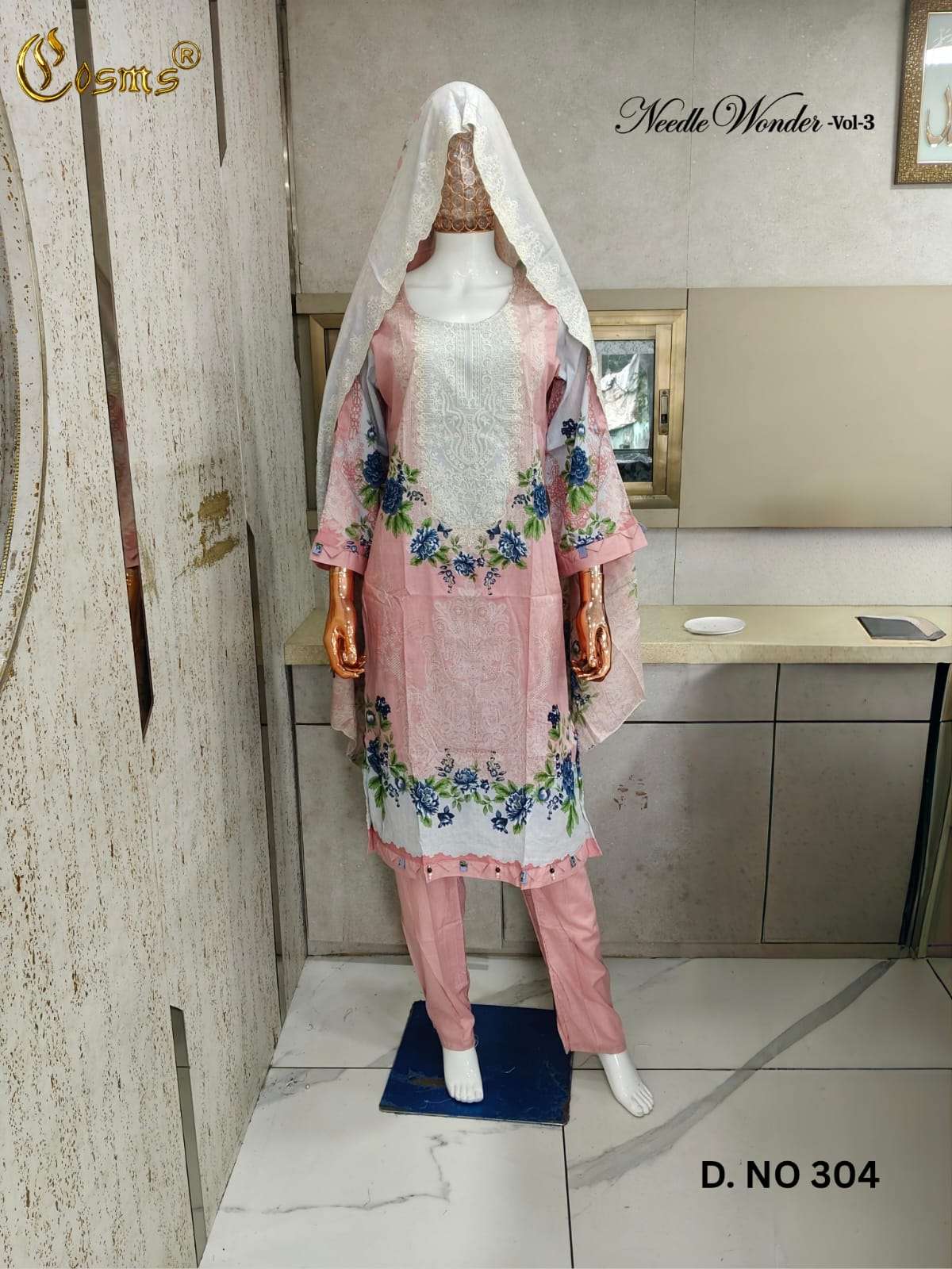 Cosmos Needle Wonder Vol 3 Pure Lawn Cotton Readymade Pakistani Suit Set - Amrah Wholesale