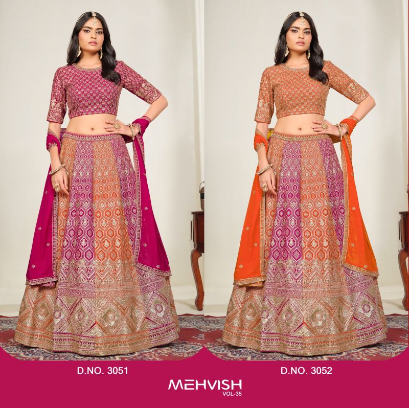Dani Creation Mehvish Vol 35 Faux Georgette Embroidered Lehenga Choli - Amrah Wholesale