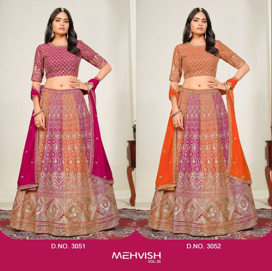 Dani Creation Mehvish Vol 35 Faux Georgette Embroidered Lehenga Choli - Amrah Wholesale
