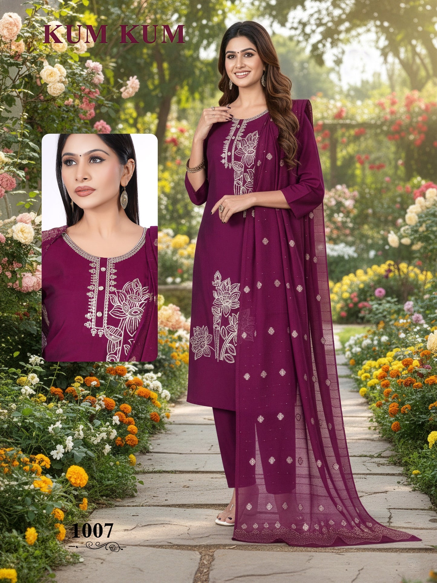 De Kum Kum Roman Silk Embroidered Kurti Set